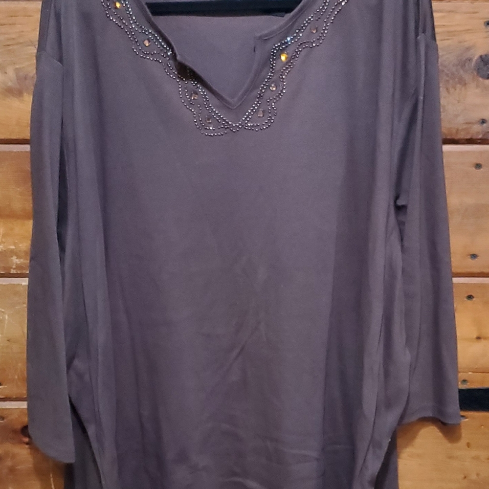 Brown Relaxed 3/4 Sleeve Blouse with Decorative - Picture 2 of 13